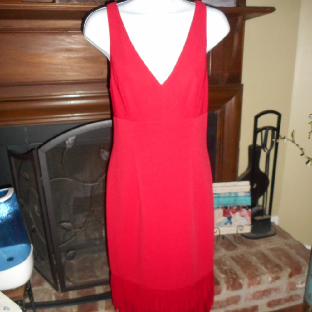 NWOT Adrianna Papell Bright Red Flapper style Fringe dress, 6 - Picture 2 of 8
